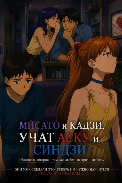 Мисато и Кадзи, учат Аску и Синдзи
